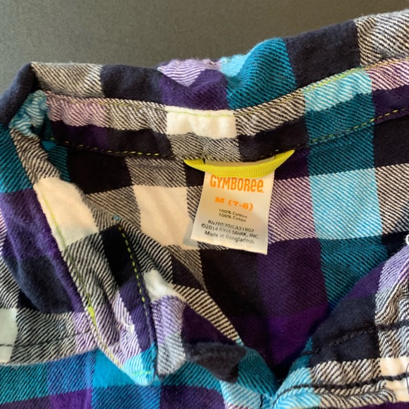 Gymboree Boys Size M (7/8) White, Black, Blue, and Purple Plaid Button Up - Picture 4 of 7
